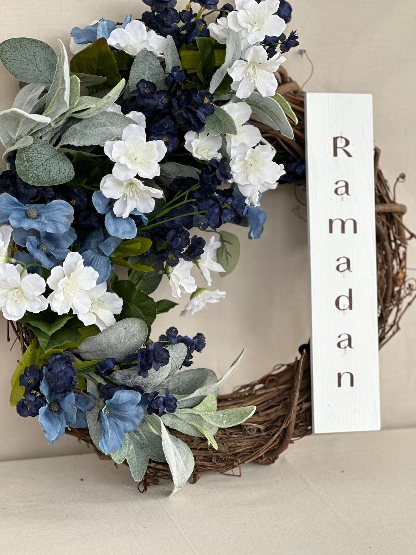 Blue Floral Wreath for Ramadan Decor