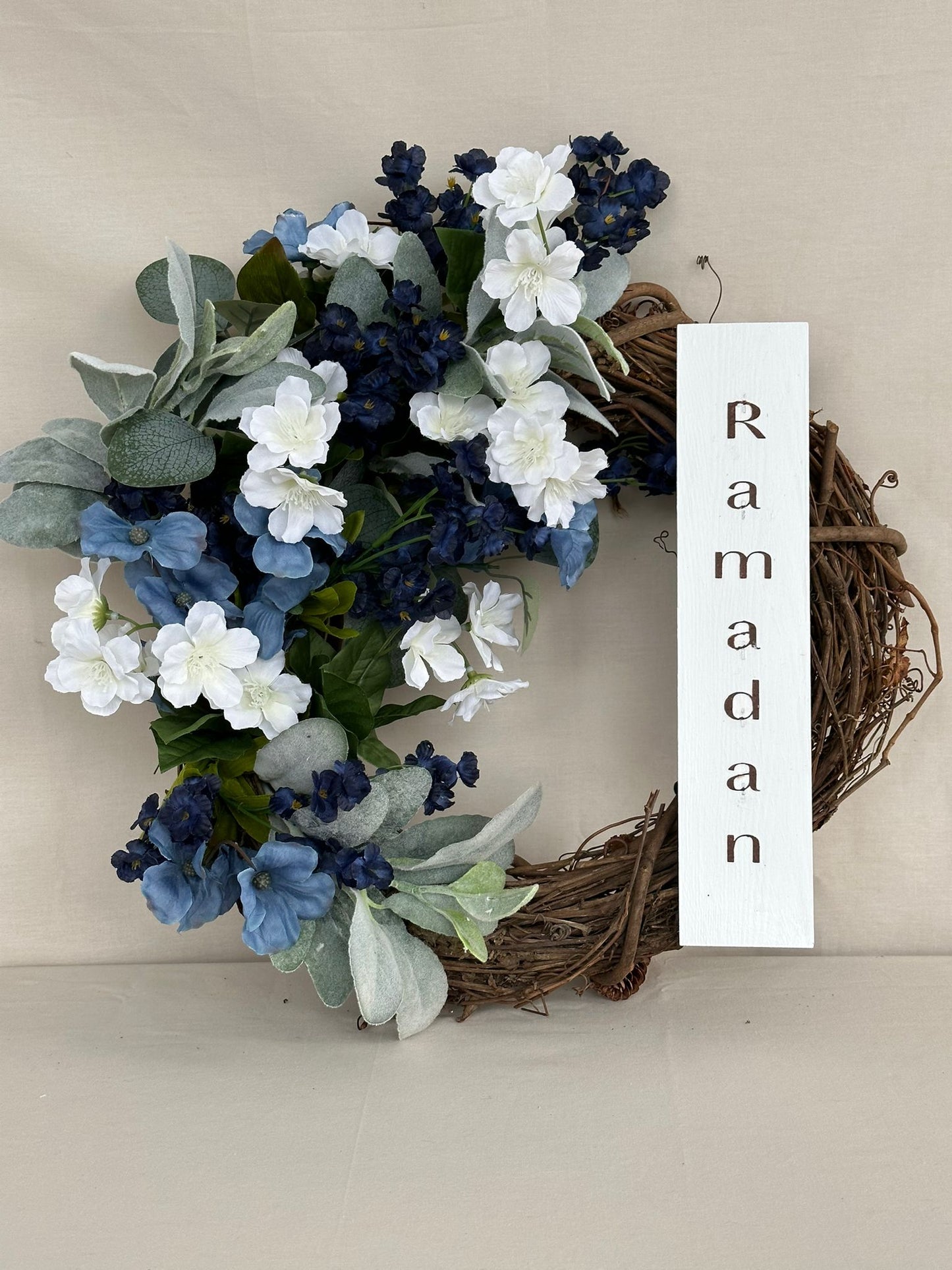 Blue Floral Wreath for Ramadan Decor