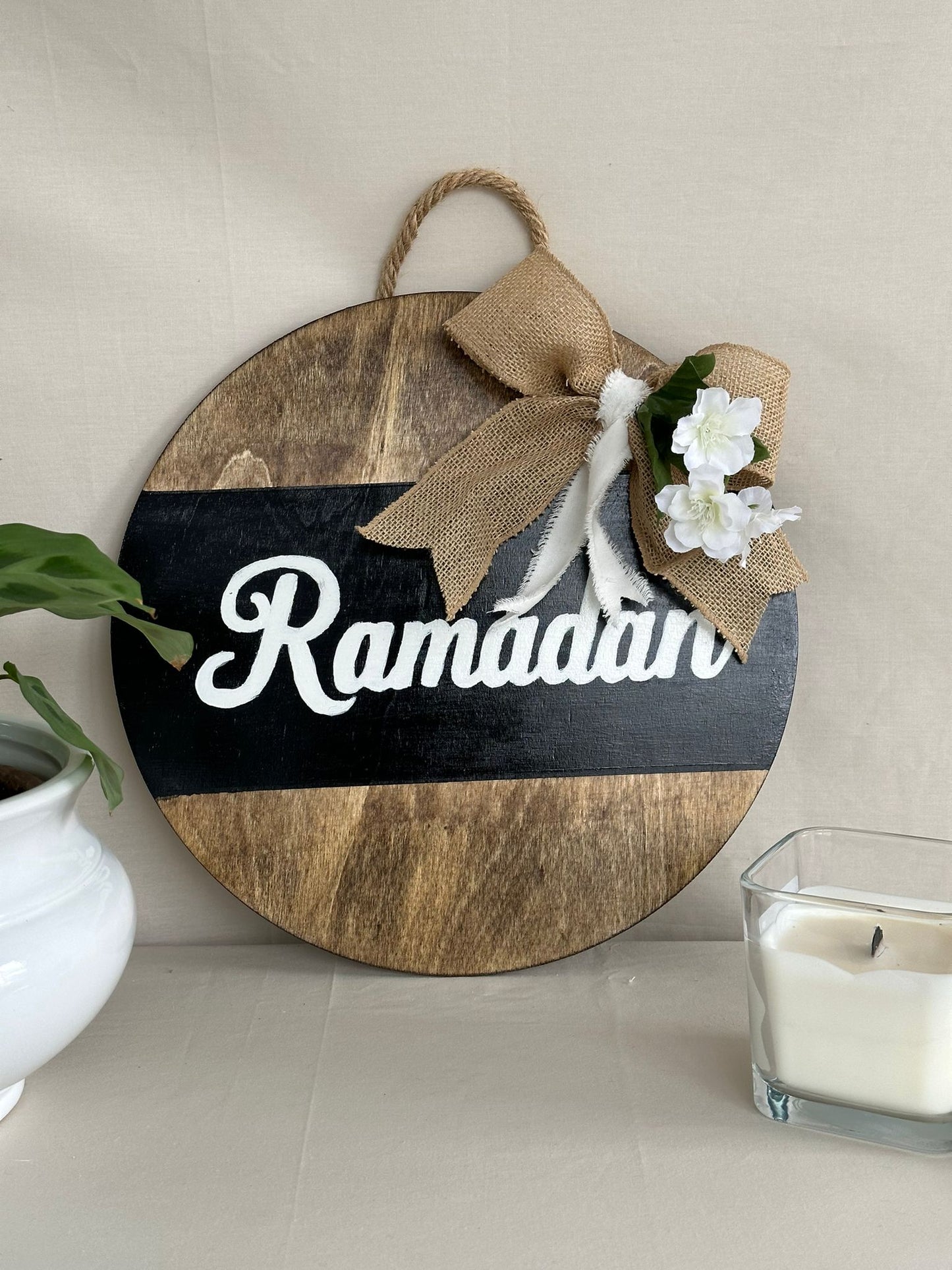 Ramadan Wood Sign with Cute Burlap Bow