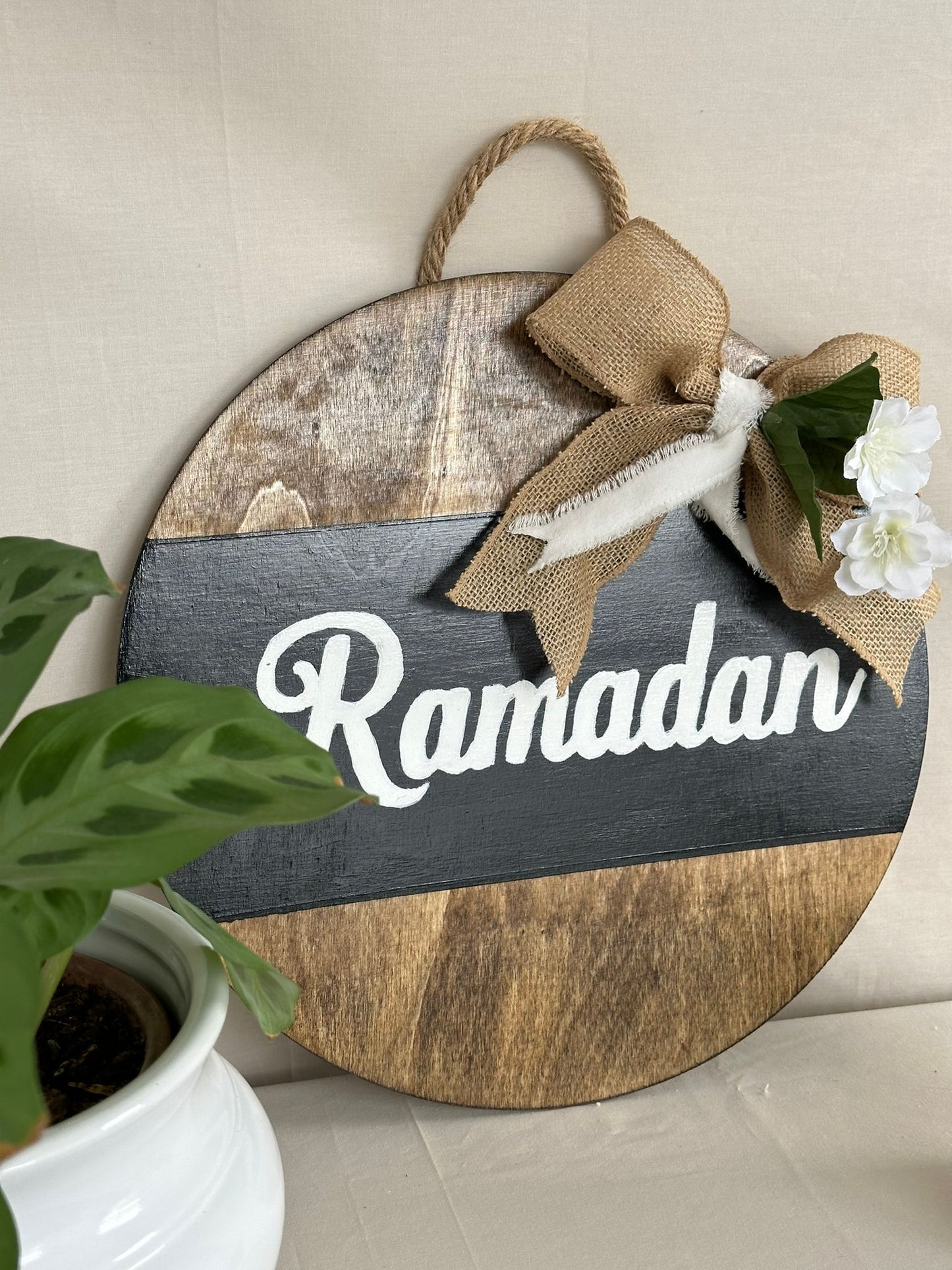 Ramadan Wood Sign with Cute Burlap Bow