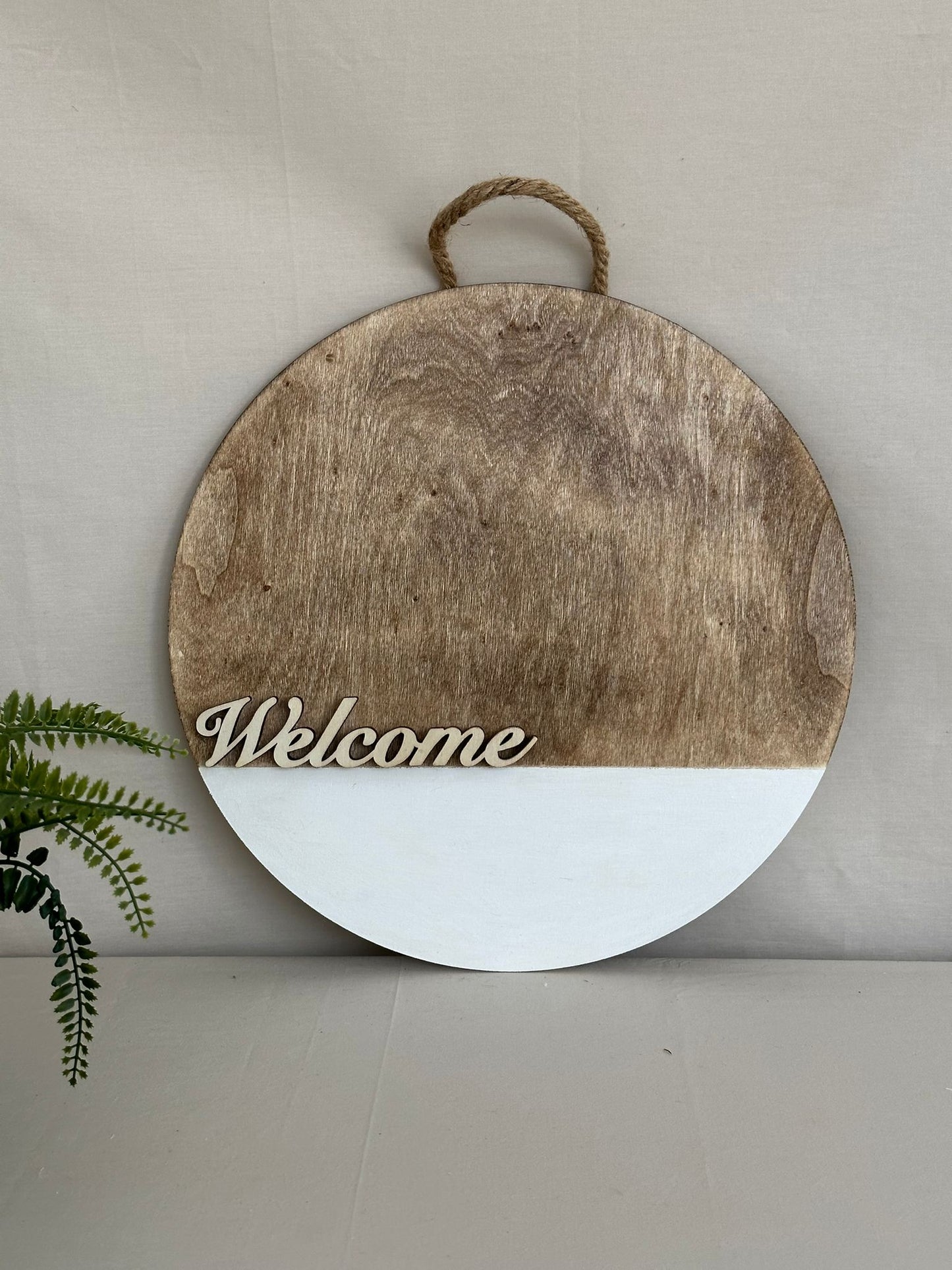 Elegant White Welcome Round Handmade Sign