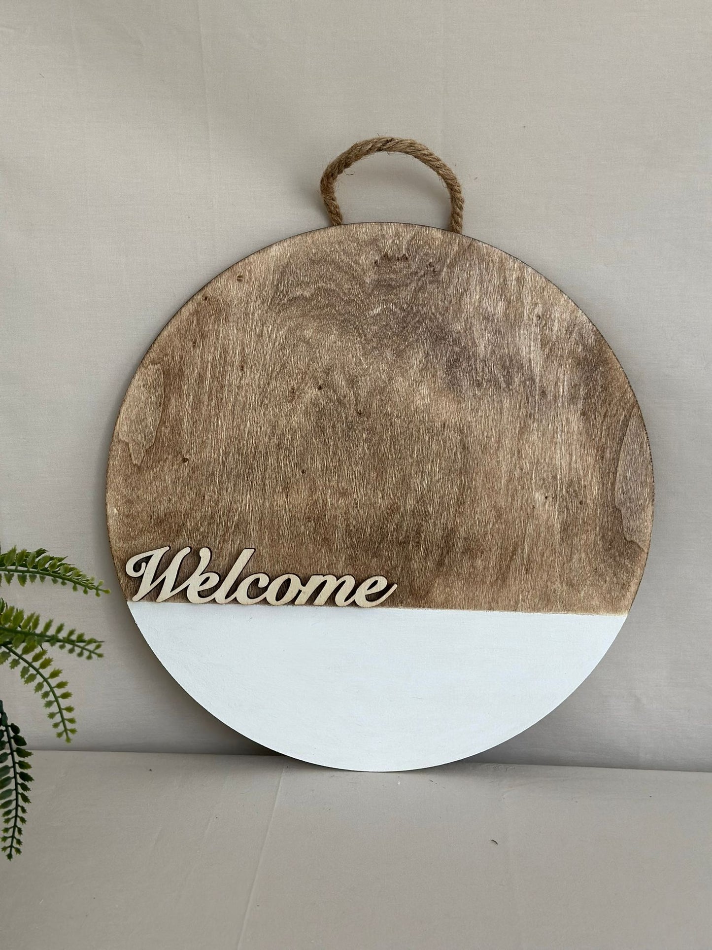 Elegant White Welcome Round Handmade Sign