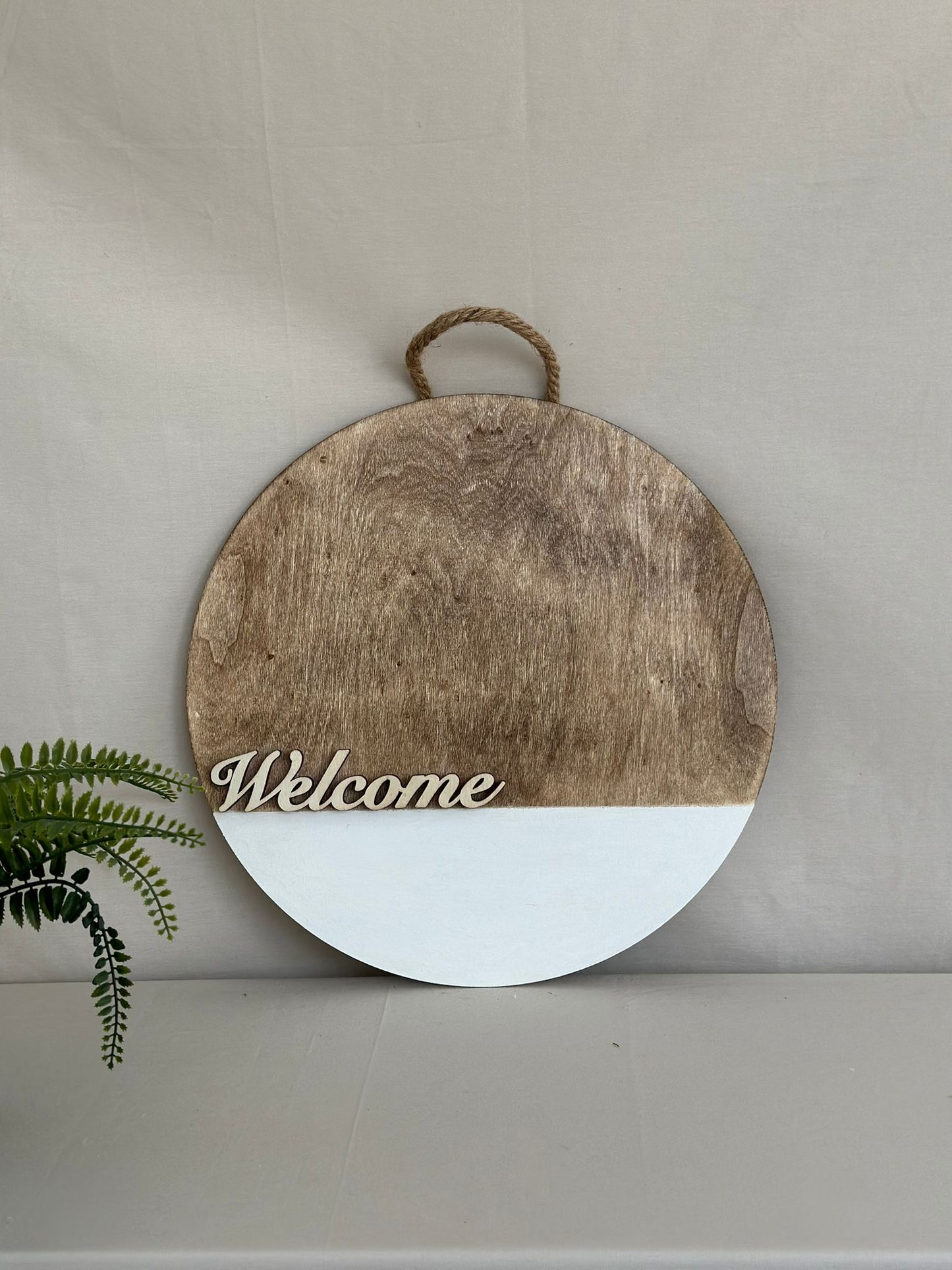 Elegant White Welcome Round Handmade Sign